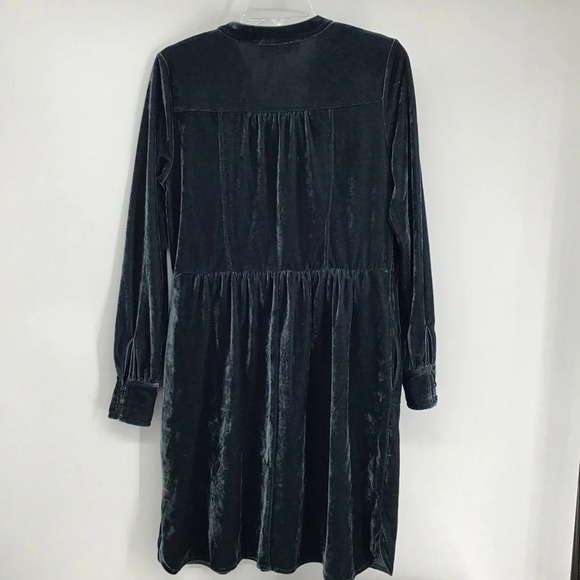 Elle Rae Velvet Shirt Dress Button-Up Stand Collar Midi Green Dress Size S - Picture 3 of 8